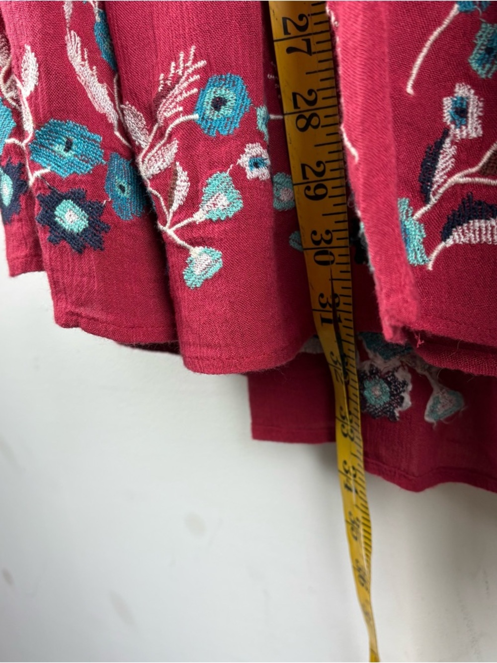 Free People Te Amo Floral Boho Mini Dress $148 Red XS Babydoll Embroidered Bell - Picture 8 of 10